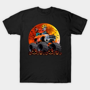 Skeleton Monster Truck Moon Candy Toddler Boys Halloween Kid T-Shirt